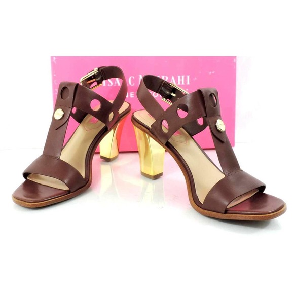 Isaac Mizrahi Sasha Metallic Heels Ankle Strap Sandal Studs Brown Size 7.5 - Picture 4 of 8